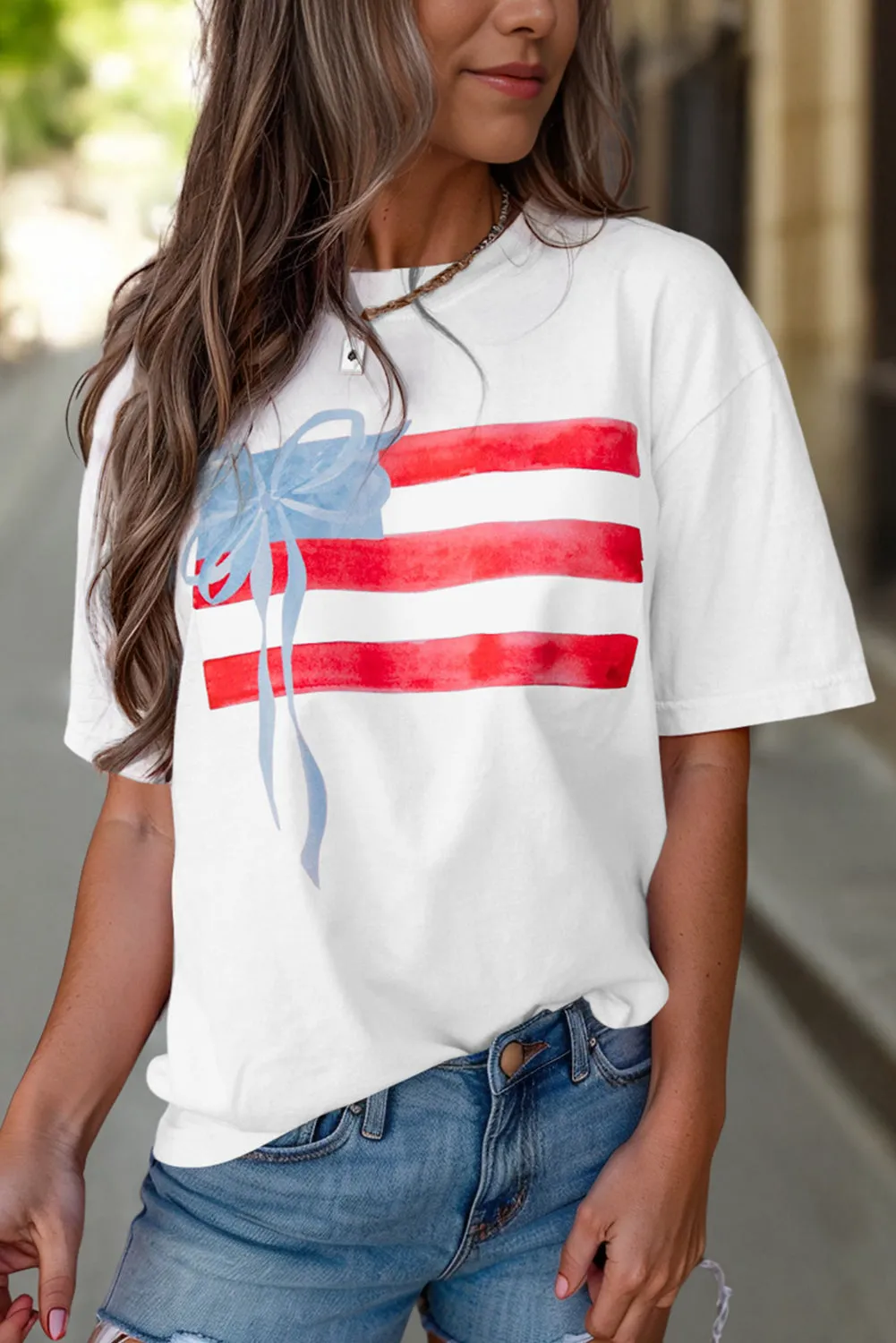 White Flag Bow Graphic Crewneck Tee sold by Beagle Boutique
