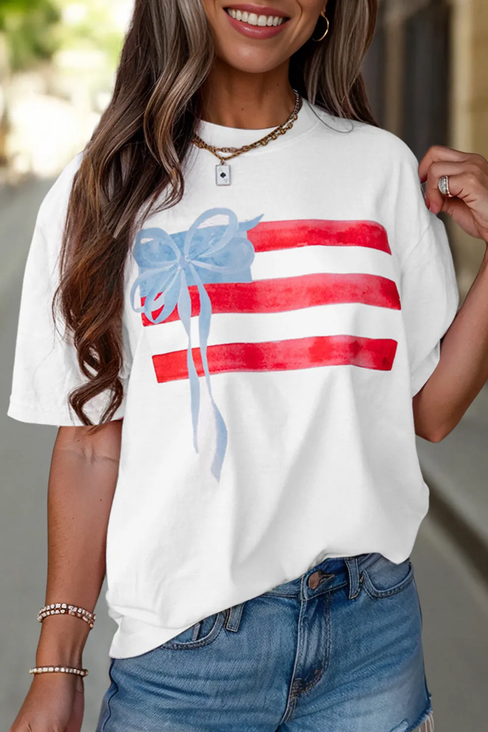 White Flag Bow Graphic Crewneck Tee sold by Beagle Boutique product image thumbnail 2