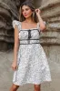 White Floral Print Pipping Trim Flutter Sleeve Mini Dress sold by Beagle Boutique