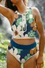 Blue Flower Zip up Racerback High Waisted Bikini sold by Beagle Boutique