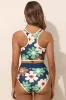 Blue Flower Zip up Racerback High Waisted Bikini sold by Beagle Boutique