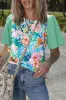 Green Floral Print Eyelet Embroidered Short Sleeve Crew Neck Top sold by Beagle Boutique