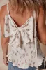 White Floral Pleated Big Bow Back Spaghetti Straps Vest Top sold by Beagle Boutique