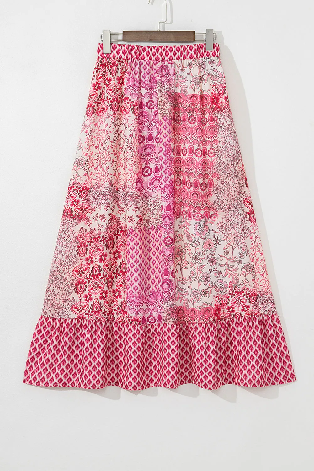 Red Boho Pattern Print Tassel Drawstring High Waist Maxi Skirt sold by Beagle Boutique product image thumbnail 4