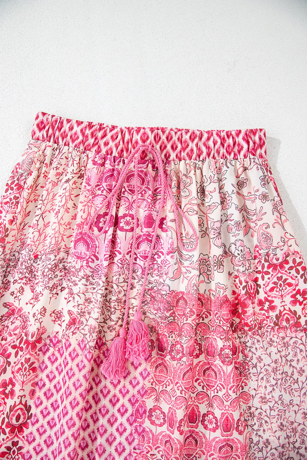 Red Boho Pattern Print Tassel Drawstring High Waist Maxi Skirt sold by Beagle Boutique product image thumbnail 5