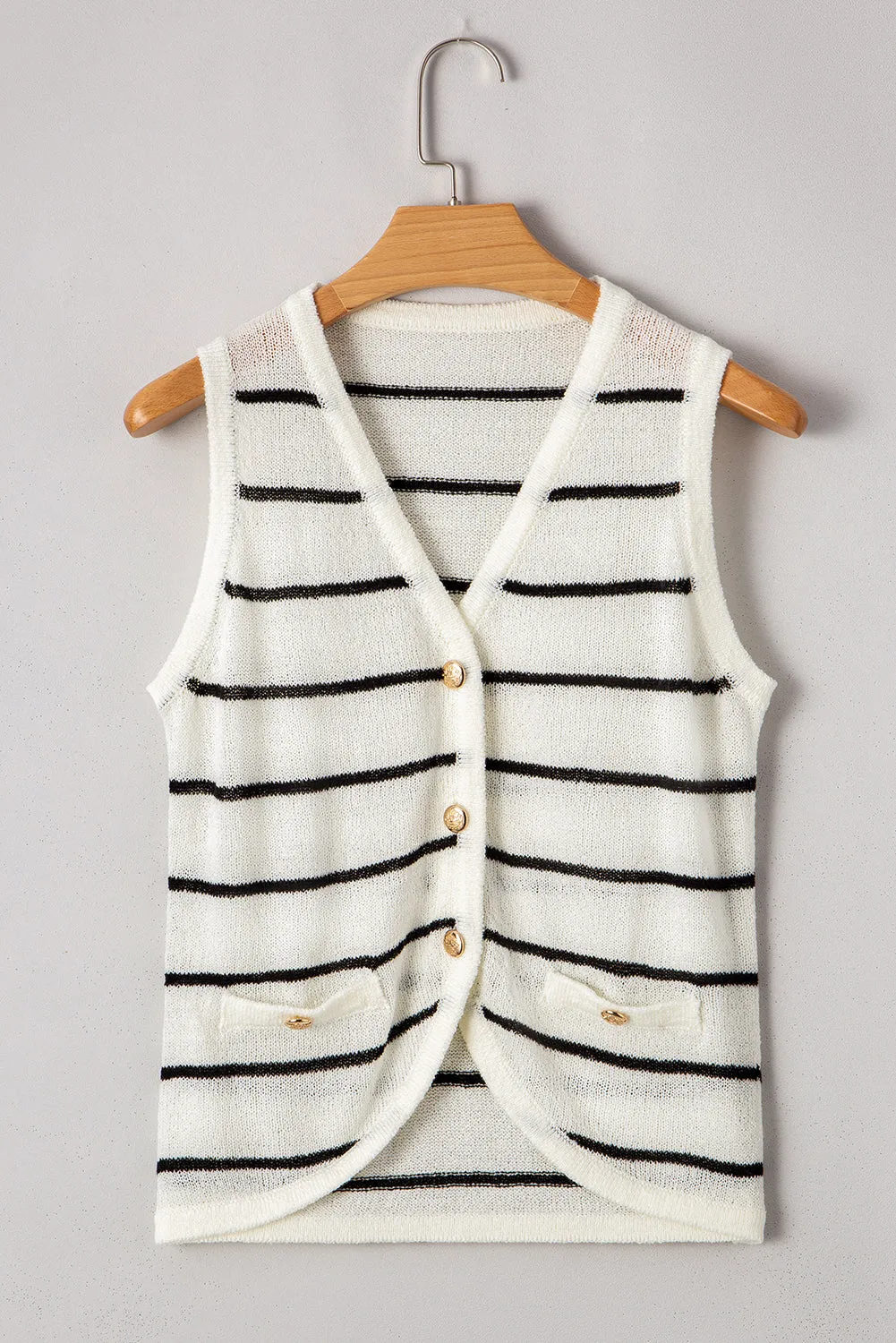 Black Stripe Buttoned V Neck Slim Fit Sweater Vest sold by Beagle Boutique product image thumbnail 5