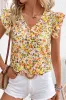 Green Floral Print Ruffled Sleeveless V Neck Tank Top sold by Beagle Boutique