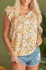 Green Floral Print Ruffled Sleeveless V Neck Tank Top sold by Beagle Boutique