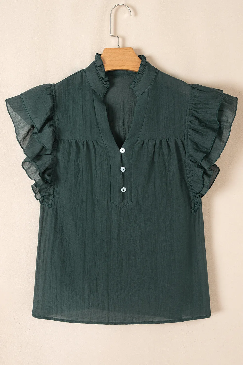 Skobeloff Frilled V Neck Ruffled Cap Sleeve Blouse sold by Beagle Boutique product image thumbnail 4