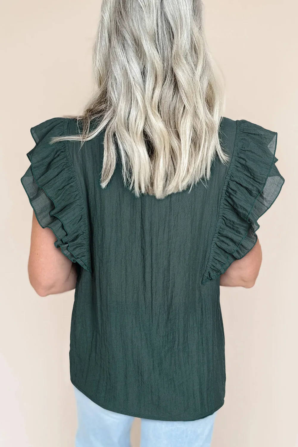 Skobeloff Frilled V Neck Ruffled Cap Sleeve Blouse sold by Beagle Boutique product image thumbnail 3