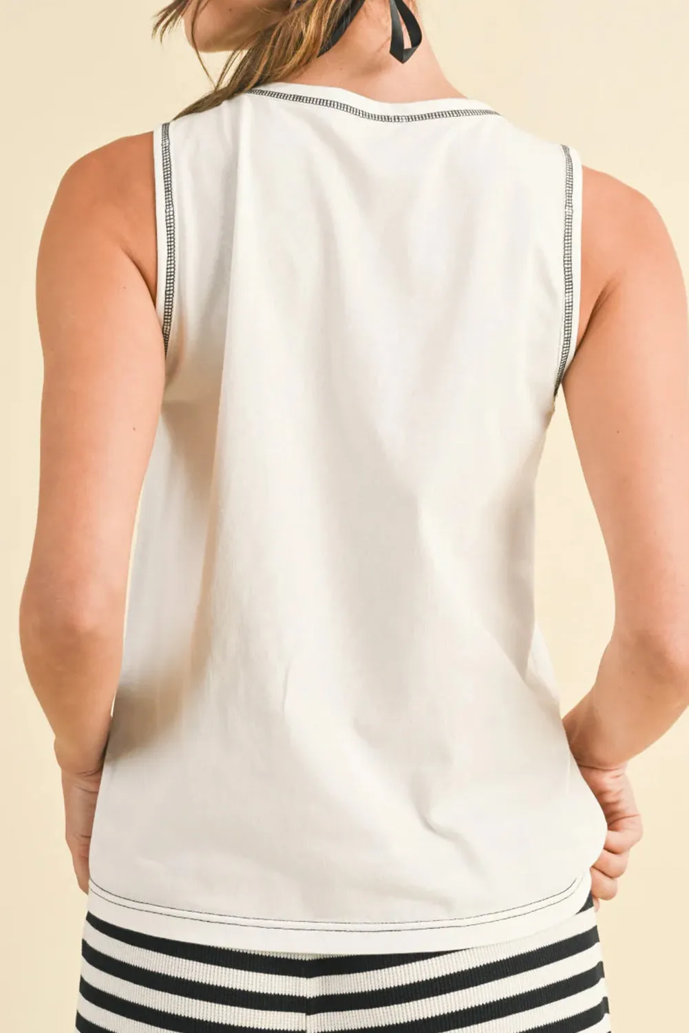 White Sweet Bow Stitching Trim Sleeveless Top sold by Beagle Boutique product image thumbnail 2