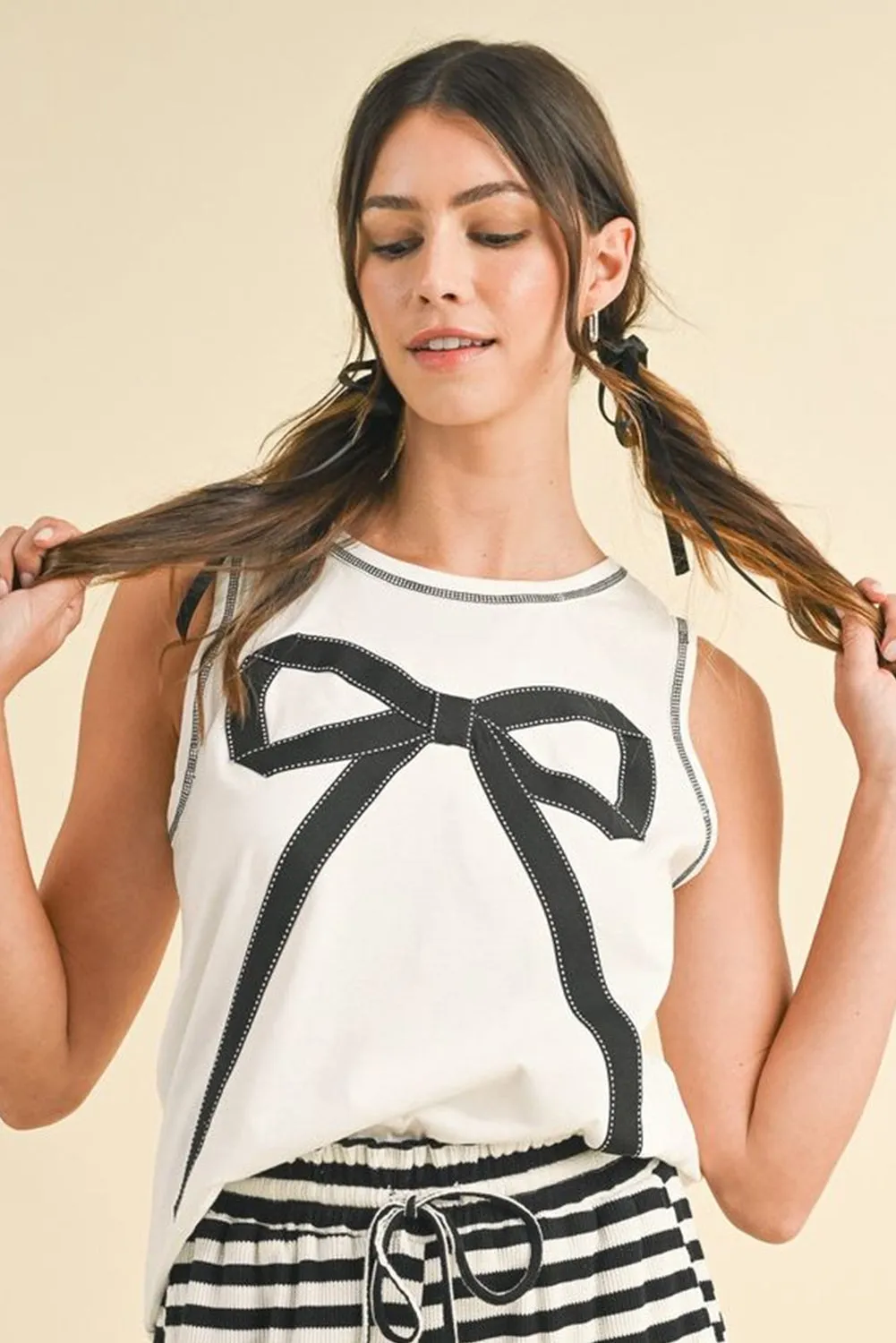 White Sweet Bow Stitching Trim Sleeveless Top sold by Beagle Boutique product image thumbnail 3