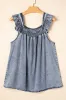 Ashleigh Blue Ruffled Shirred Neckline Sleeveless Denim Tank Top sold by Beagle Boutique