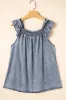 Ashleigh Blue Ruffled Shirred Neckline Sleeveless Denim Tank Top sold by Beagle Boutique