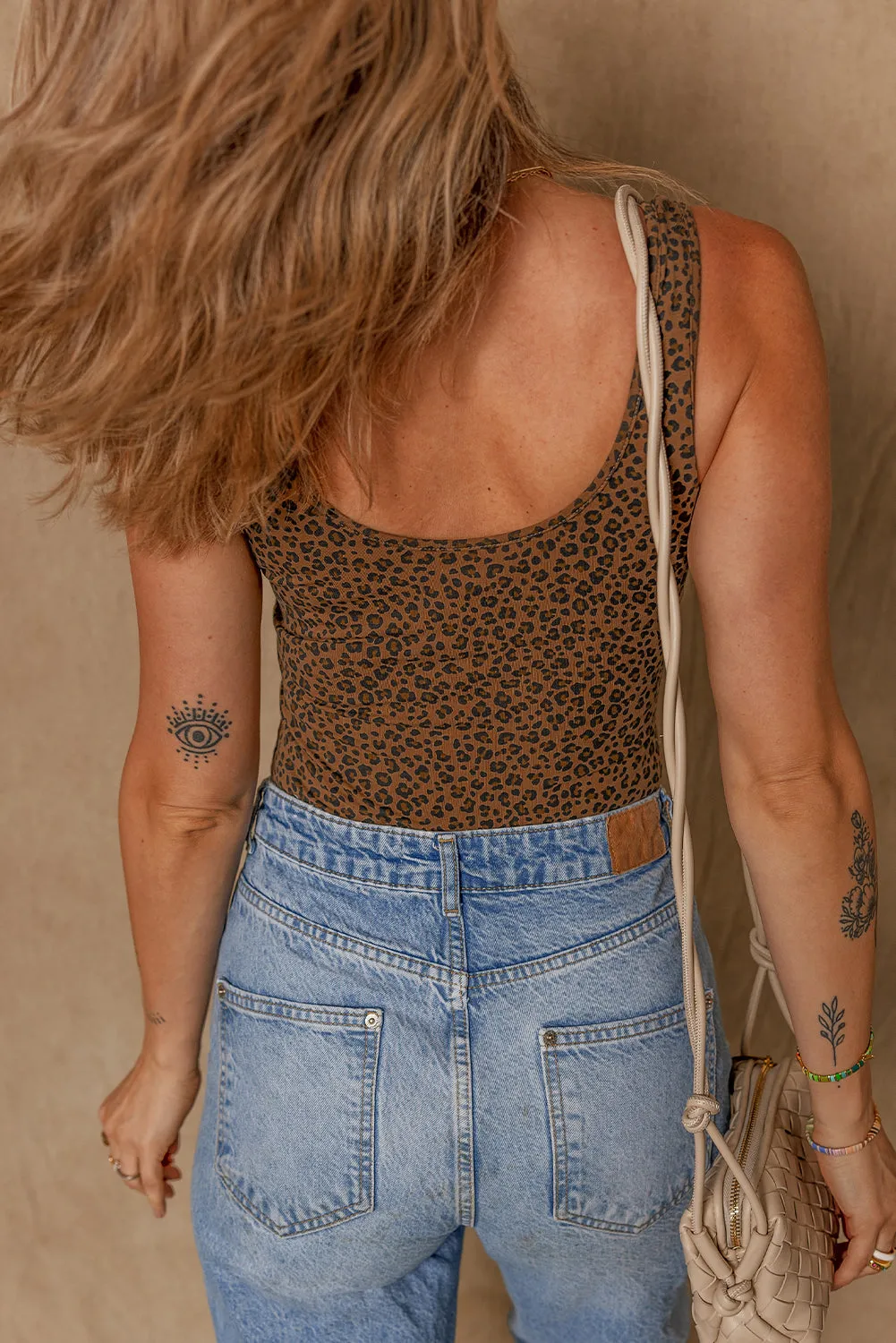 Brown Leopard Printed Sleeveless Scoop Neck Bodysuit sold by Beagle Boutique product image thumbnail 2