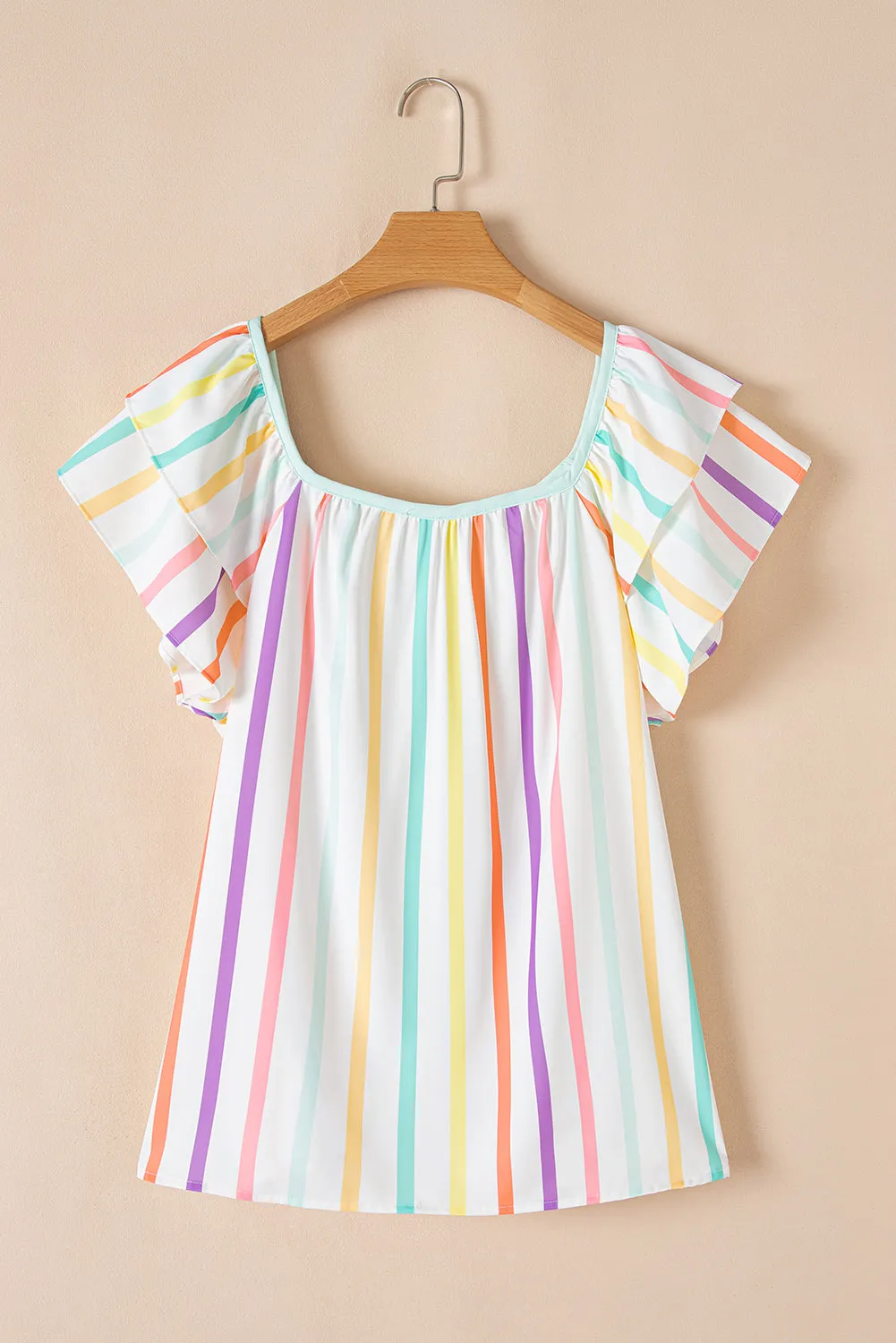 White Stripe Ruffled Sleeve Square Neck Plus Size Blouse sold by Beagle Boutique product image thumbnail 2