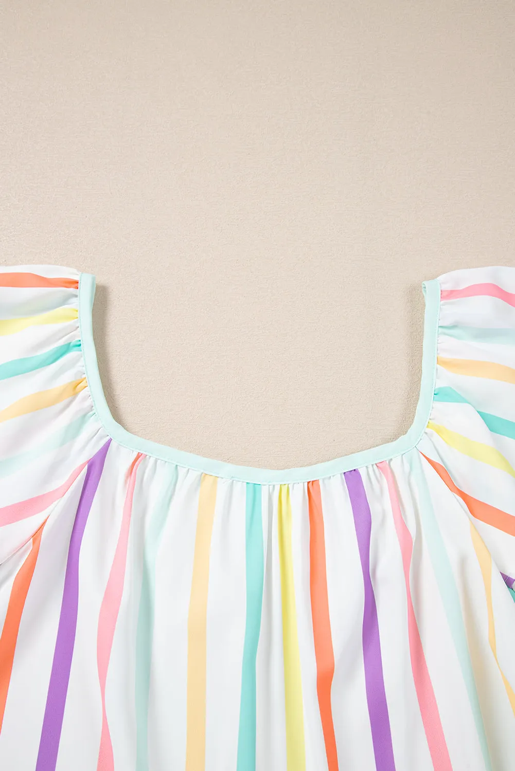 White Stripe Ruffled Sleeve Square Neck Plus Size Blouse sold by Beagle Boutique product image thumbnail 3