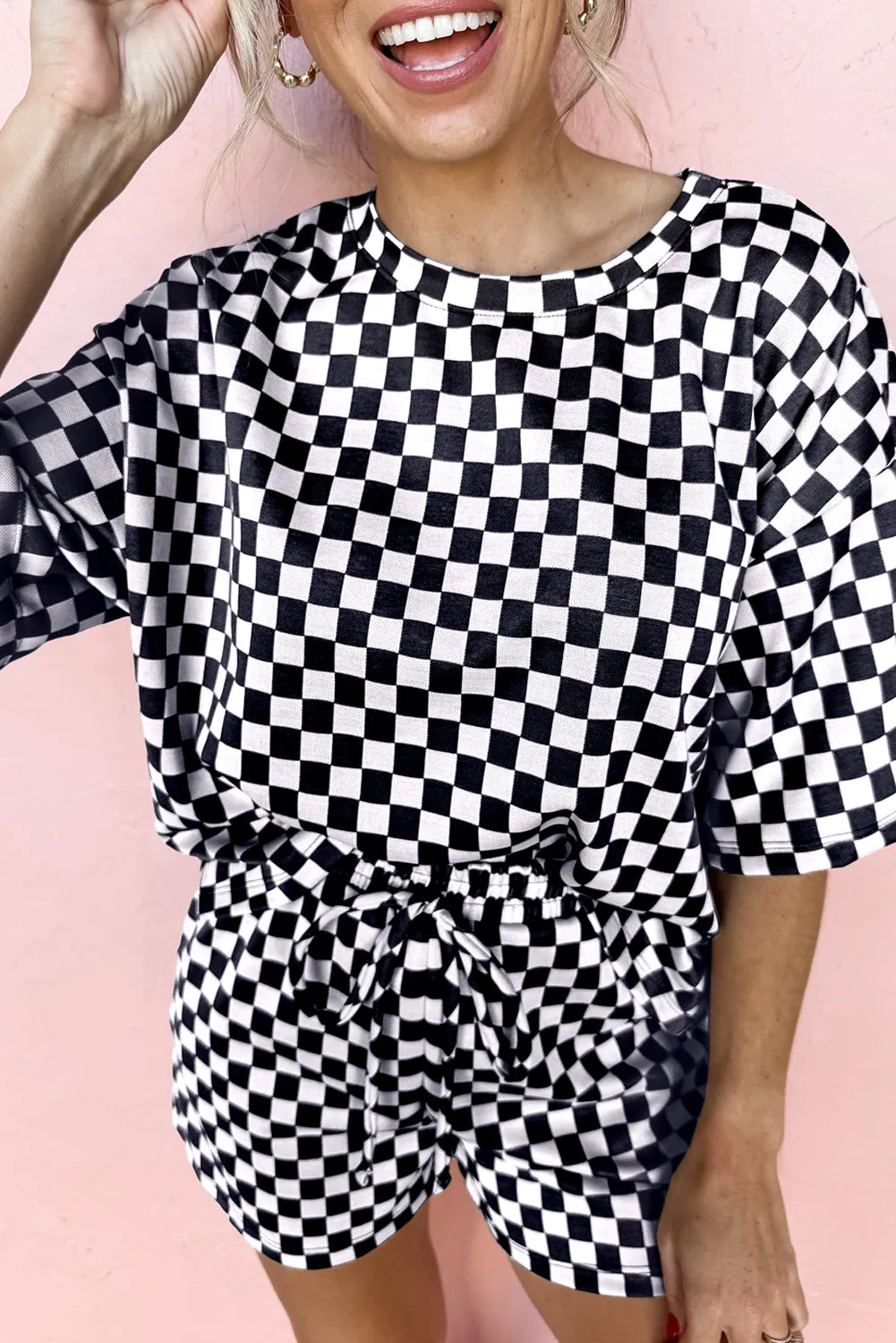 Black Checkered Top and Short Casual 2pcs Set sold by Beagle Boutique