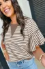 Parchment Contrast Detail Striped Ruffle Short Sleeve Top sold by Beagle Boutique