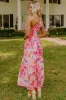 Pink Abstract Floral Print Shirred One Shoulder Maxi Dress sold by Beagle Boutique