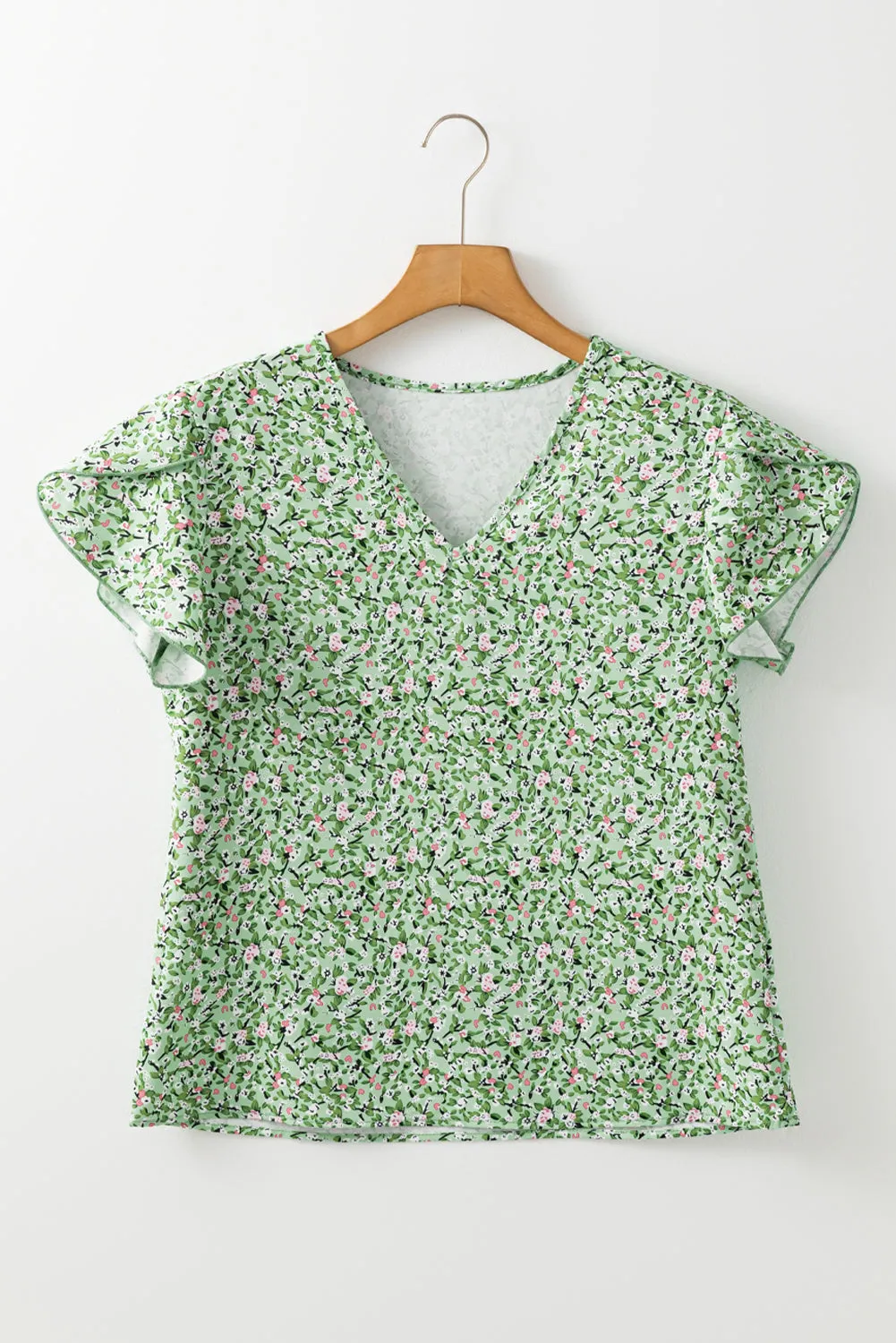 Green Boho Floral V Neck Wrap Short Sleeve Blouse sold by Beagle Boutique product image thumbnail 5
