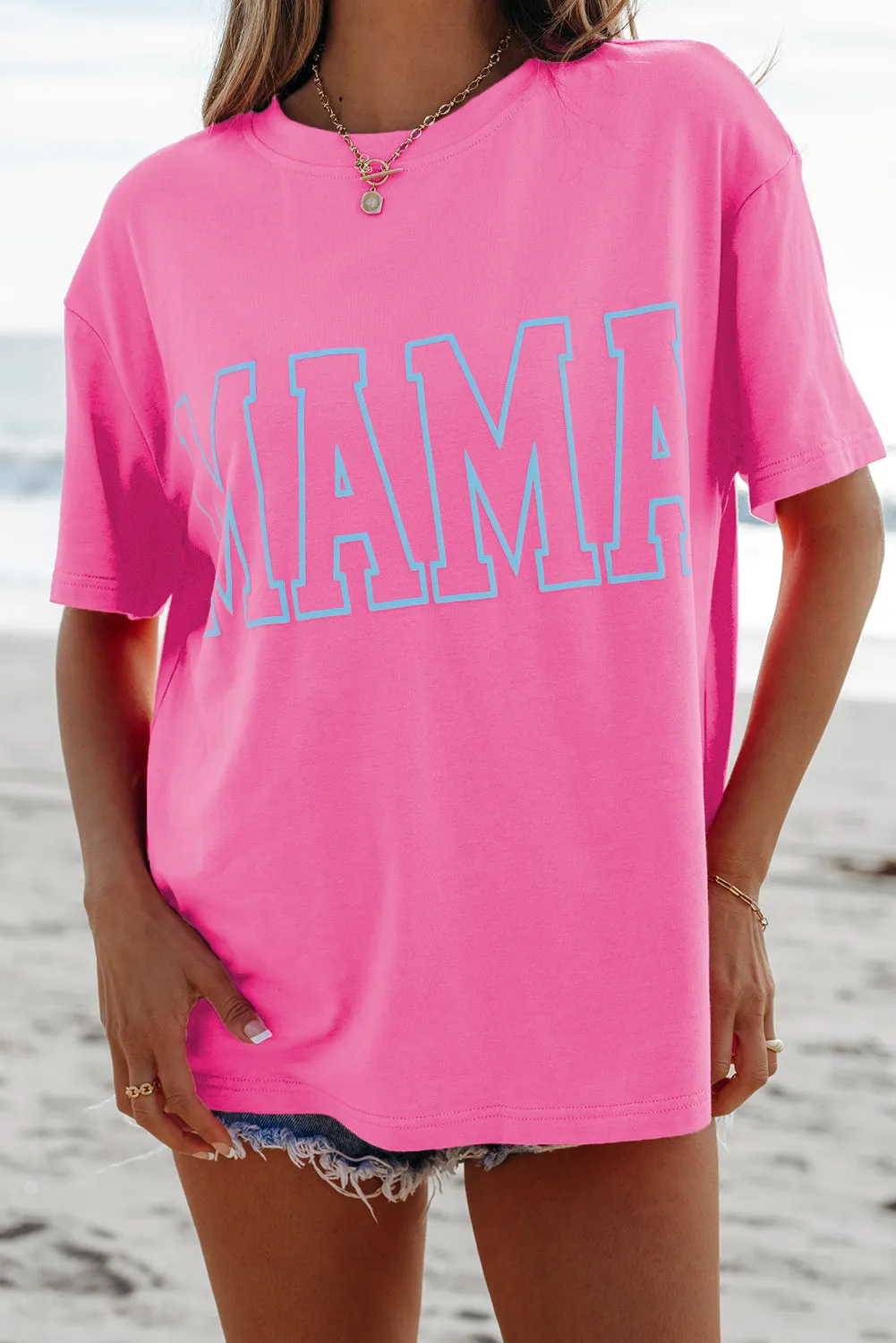 Bright Pink MAMA Letter Graphic Neon T Shirt sold by Beagle Boutique product image thumbnail 4