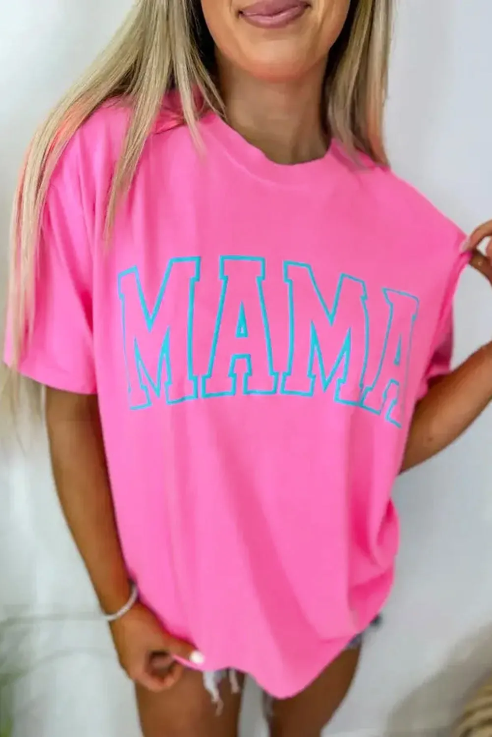 Bright Pink MAMA Letter Graphic Neon T Shirt sold by Beagle Boutique product image thumbnail 5
