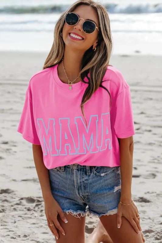 Bright Pink MAMA Letter Graphic Neon T Shirt sold by Beagle Boutique