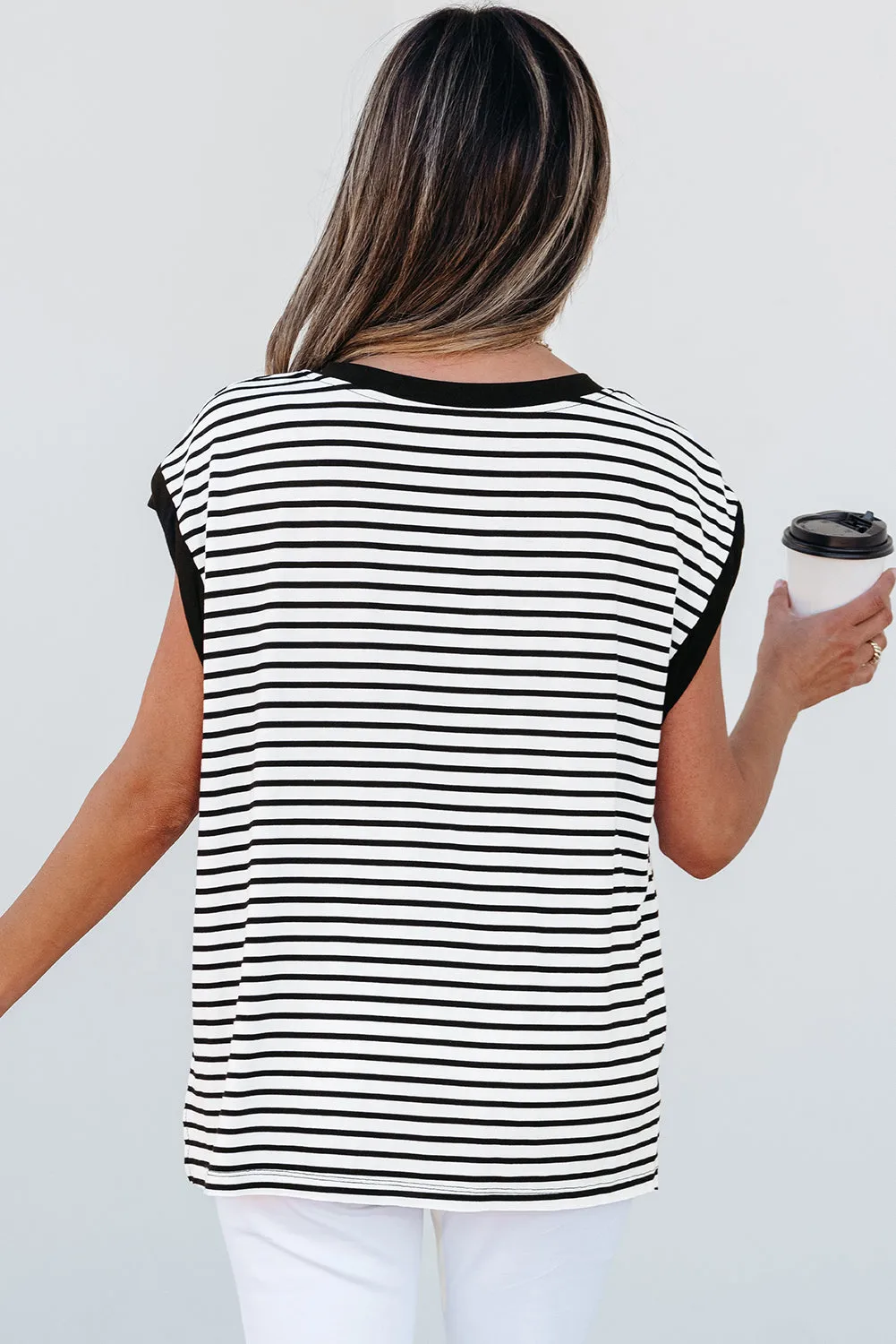 Black Stripe Chest Pocket Patch Round Neck Tank Top sold by Beagle Boutique product image thumbnail 2