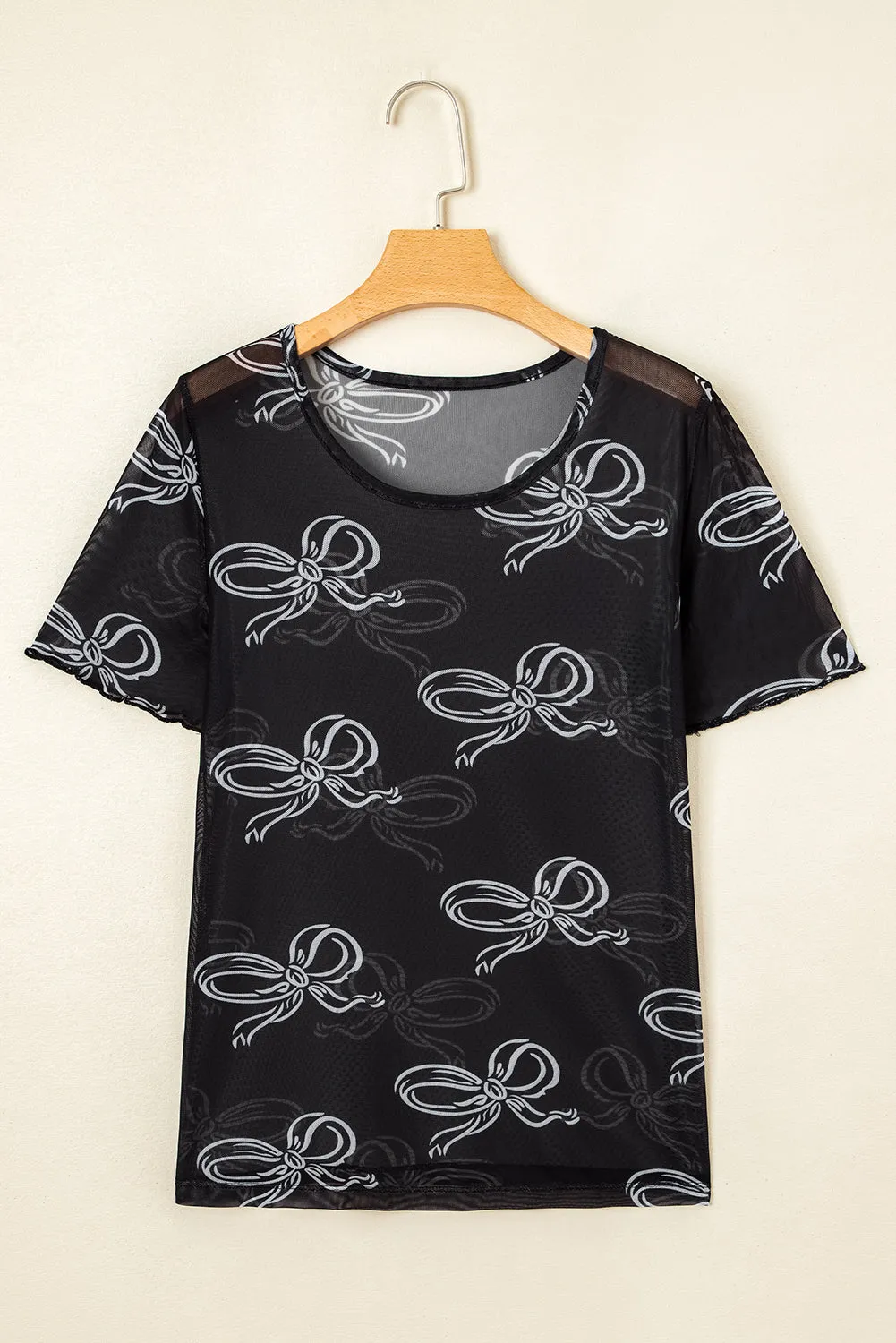 Black Bow Printed Mesh Short Sleeve Top sold by Beagle Boutique product image thumbnail 3