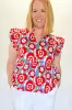 Red Plus Size Floral Print Ruffle Trim Split Neck Peplum Top sold by Beagle Boutique