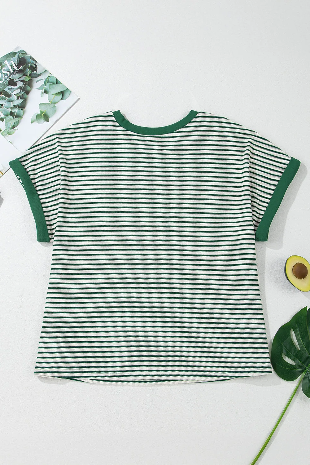 Green Stripe Trimmed Round Neck Plus Size Boxy Fit T-shirt sold by Beagle Boutique product image thumbnail 5