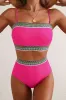 Rose Red Contrast Banding Tube Bikini High Waist 2pcs Swimsuit sold by Beagle Boutique