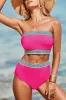 Rose Red Contrast Banding Tube Bikini High Waist 2pcs Swimsuit sold by Beagle Boutique
