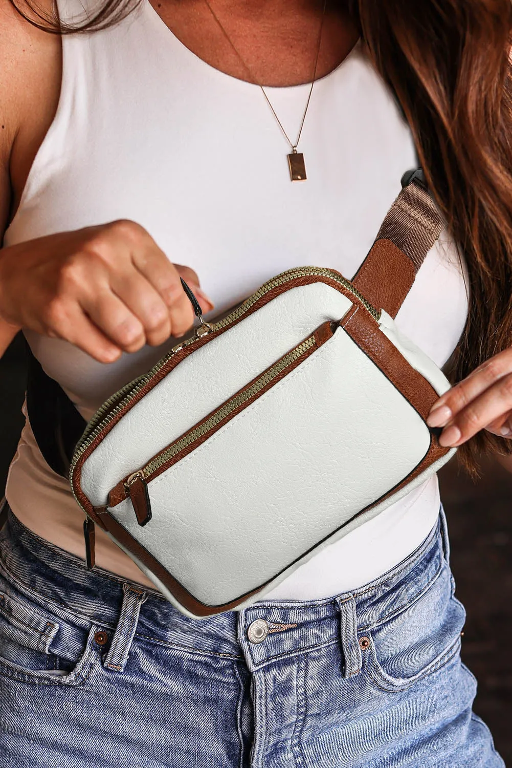 White Adjustable Strap Mini PU Leather Crossbody Bag sold by Beagle Boutique product image thumbnail 2