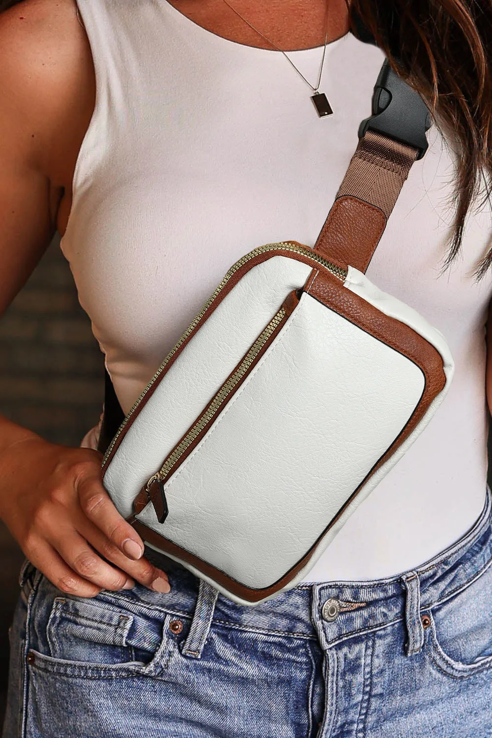 White Adjustable Strap Mini PU Leather Crossbody Bag sold by Beagle Boutique