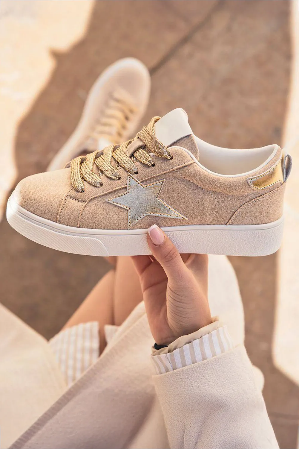 Buckskin Silver Sequin Star Patch Lace Up Trainers sold by Beagle Boutique product image thumbnail 3