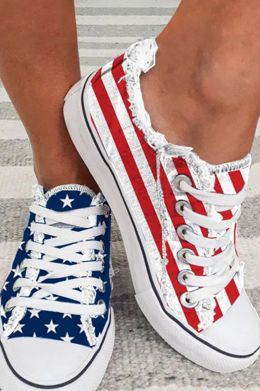 Blue American Flag Lace-up Canvas Flat Shoes sold by Beagle Boutique