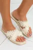 Beige Tassel Woven Crossed Straps Flat Sandals sold by Beagle Boutique