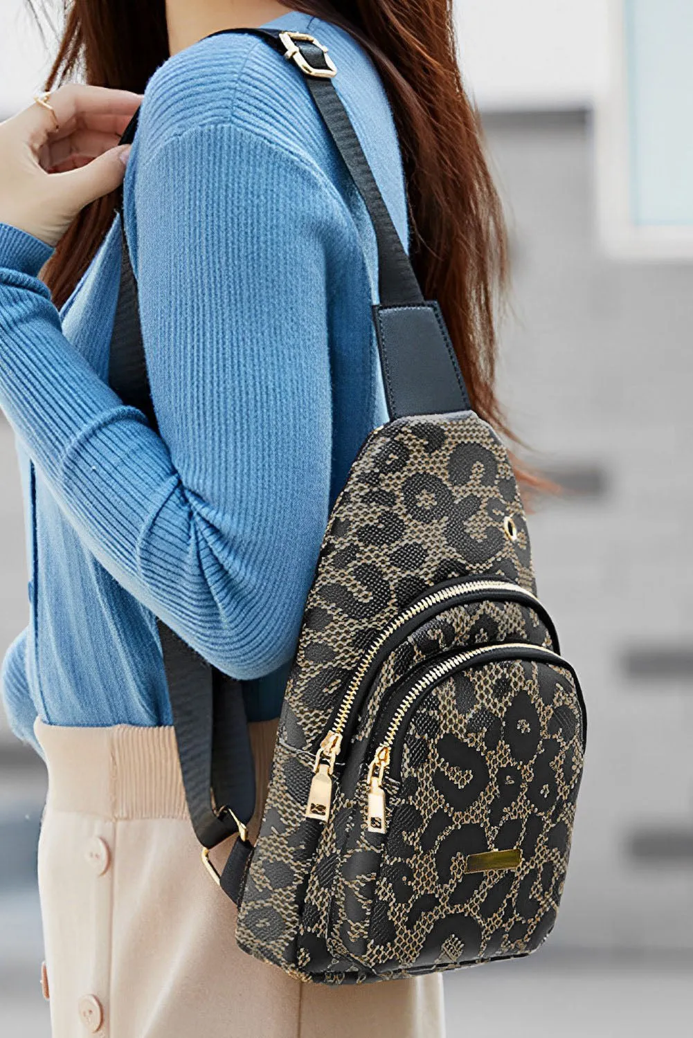 Leopard Printed PU Leather Zippered Fanny Pack Sling Bag sold by Beagle Boutique product image thumbnail 2