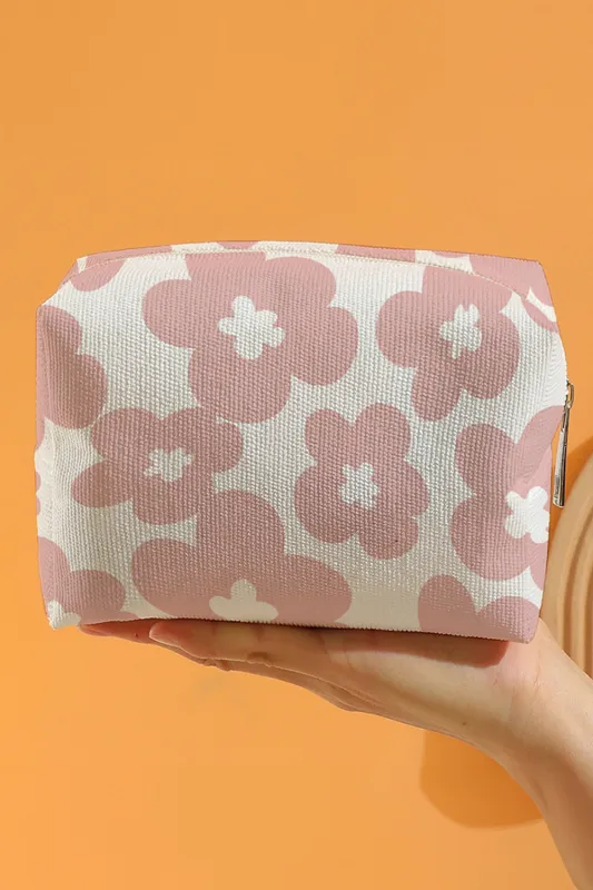 White Flowers Print Zipper Canvas Cosmetic Bag sold by Beagle Boutique