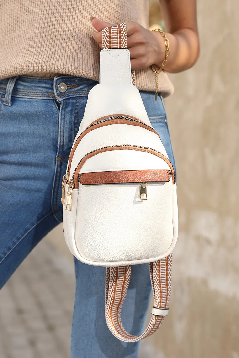 White Casual Multi Zipped Street Sling Bag sold by Beagle Boutique product image thumbnail 4