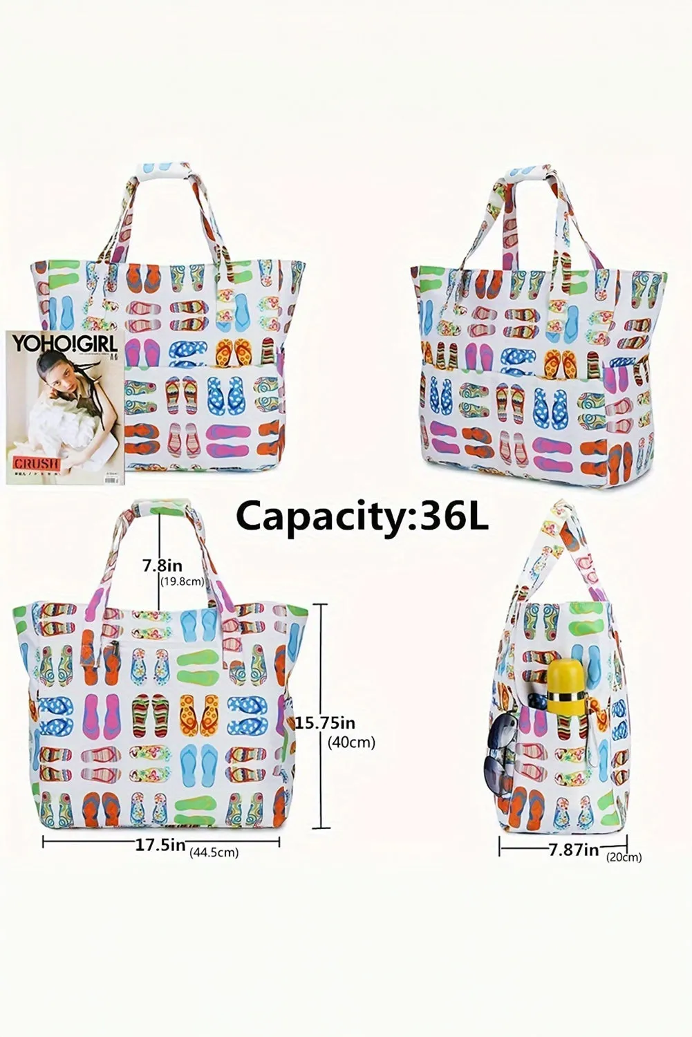 White Slippers Print Canvas Beach Tote Bag sold by Beagle Boutique product image thumbnail 5