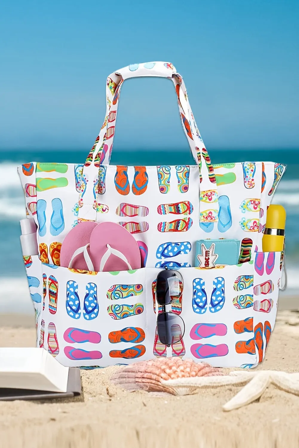 White Slippers Print Canvas Beach Tote Bag sold by Beagle Boutique product image thumbnail 2