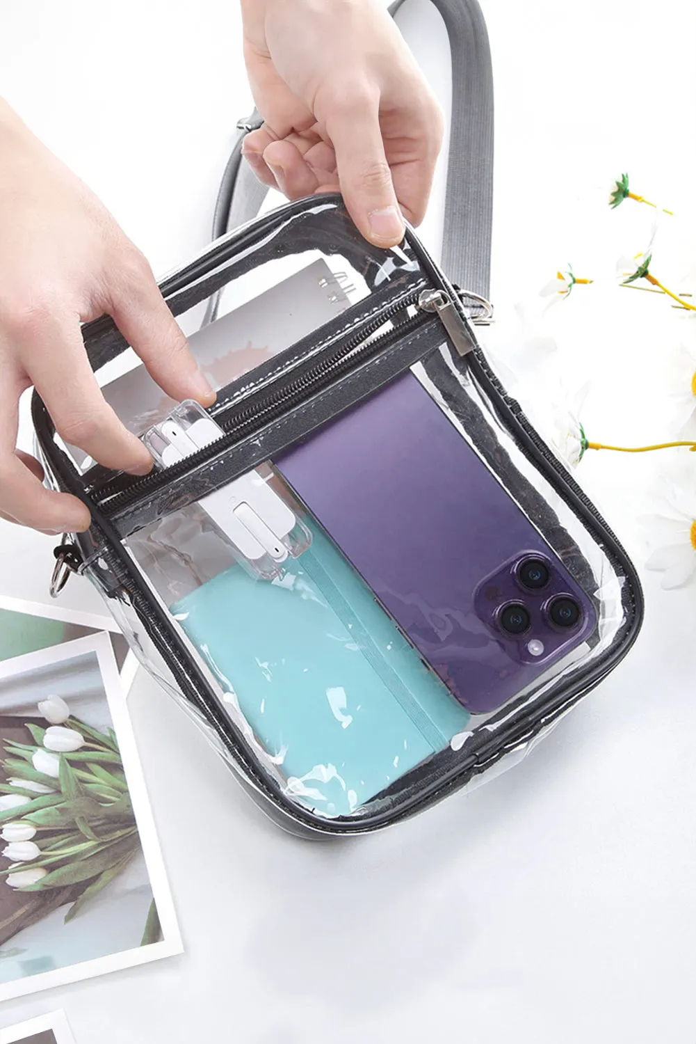 Black Transparent PVC Zipper Crossbody Bag sold by Beagle Boutique product image thumbnail 2