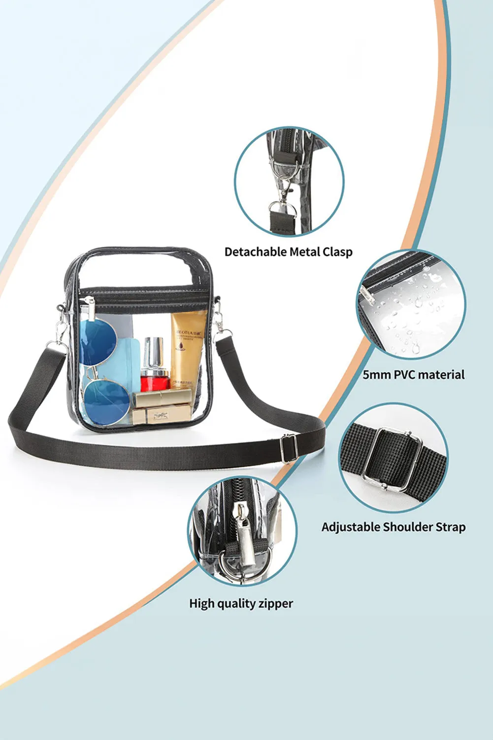 Black Transparent PVC Zipper Crossbody Bag sold by Beagle Boutique product image thumbnail 3