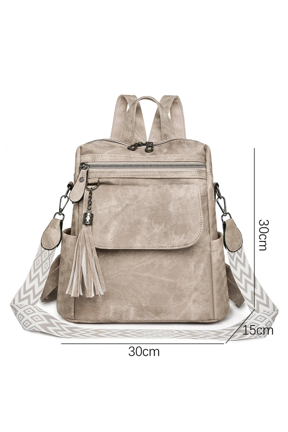 Parchment Multi-Pocket Tassel Geometric Printed Strap Backpack sold by Beagle Boutique product image thumbnail 4