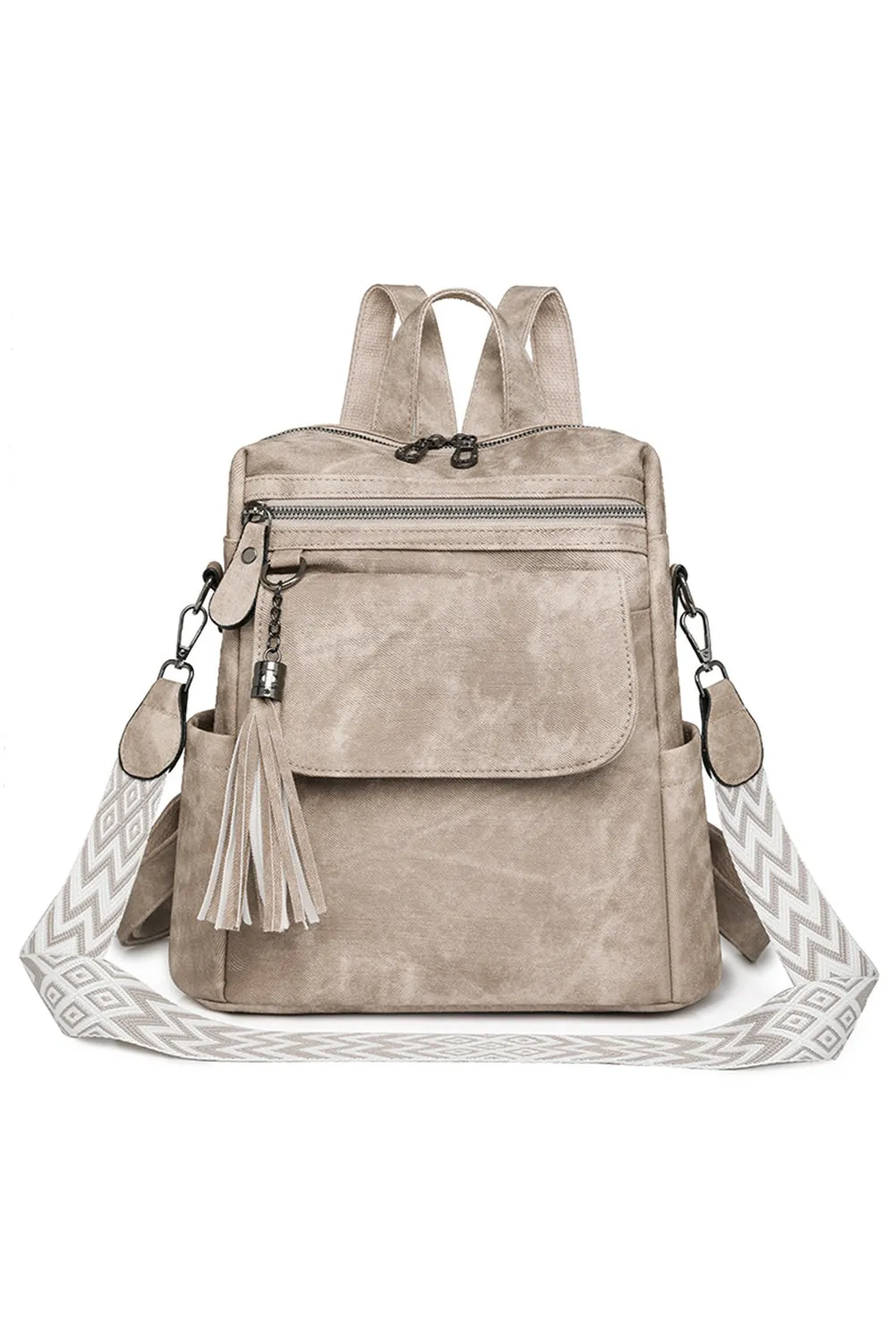 Parchment Multi-Pocket Tassel Geometric Printed Strap Backpack sold by Beagle Boutique product image thumbnail 3