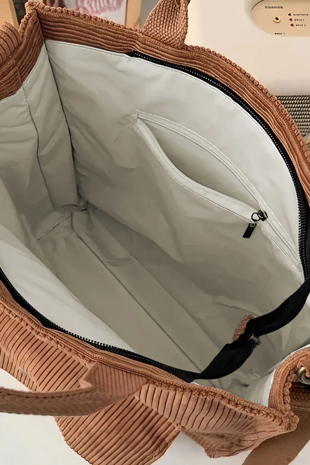 Chestnut Detachable Shoulder Strap Versatile Corduroy Tote Bag sold by Beagle Boutique product image thumbnail 5