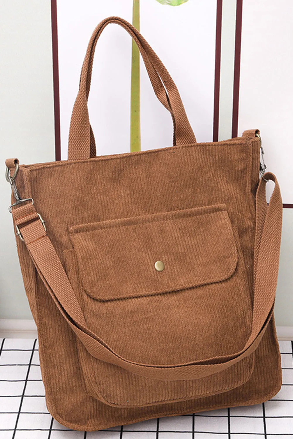 Chestnut Detachable Shoulder Strap Versatile Corduroy Tote Bag sold by Beagle Boutique product image thumbnail 3